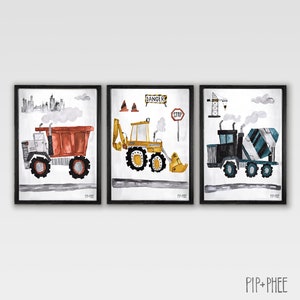 PipPhee Diggers & Trucks Construction Wall Print Set Boys Room Nursery Choose 1, 2 or 3 Prints image 9