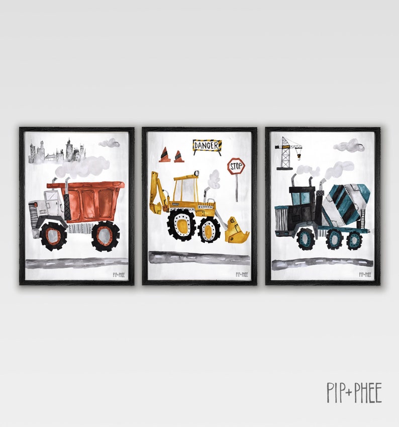 PipPhee Diggers & Trucks Construction Wall Print Set Boys Room Nursery Choose 1, 2 or 3 Prints image 9