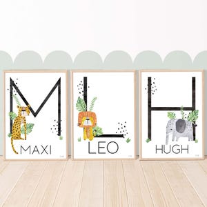 Pip+Phee Jungle Animal Impresión de pared personalizada con letras y nombres para guardería