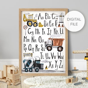 DIGITAL FILE of Pip+Phee Construction Truck Alphabet Art Print