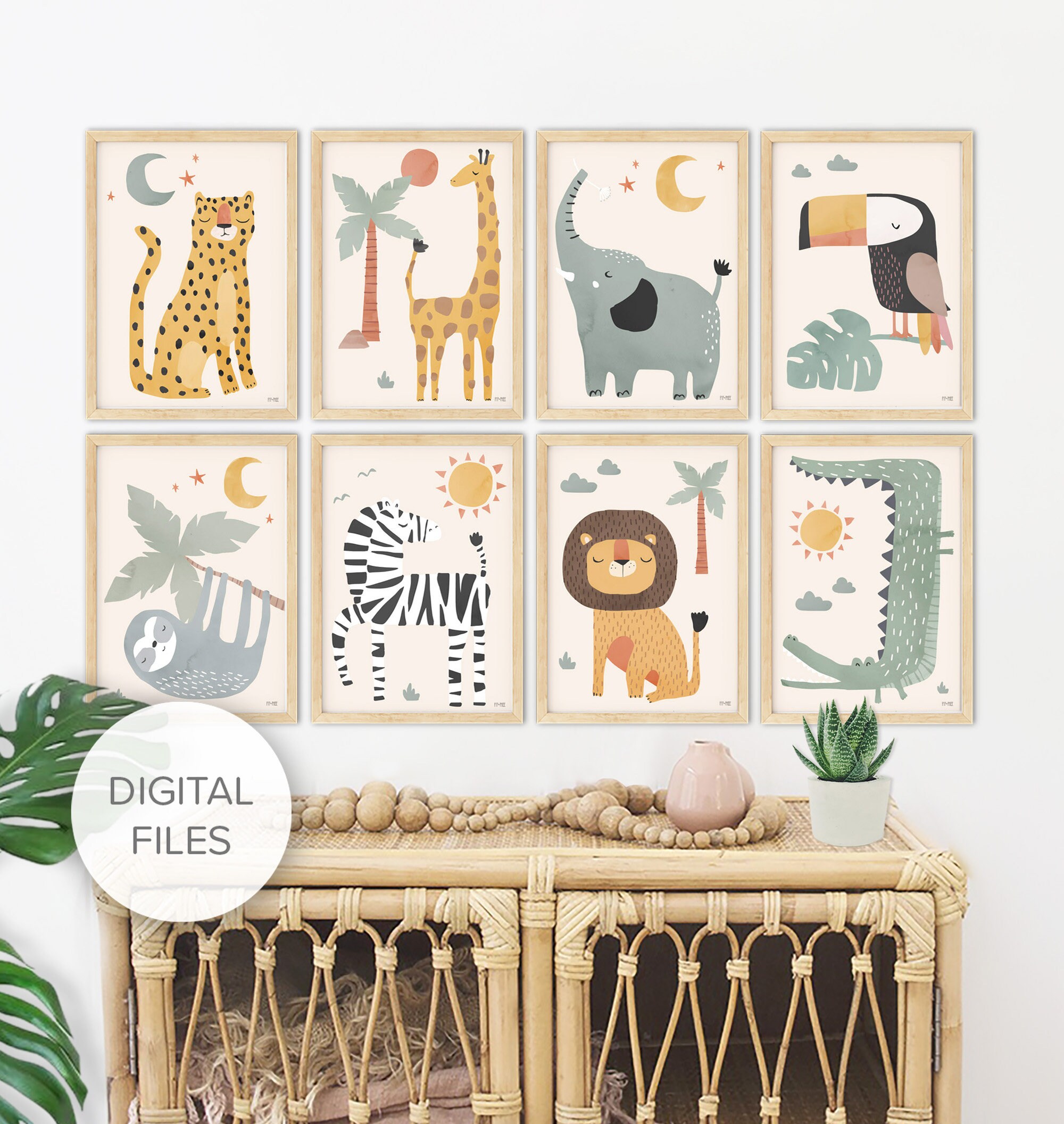 Digital Files of Pip+phee Jungle Club Set of 8 Printable - Dusty