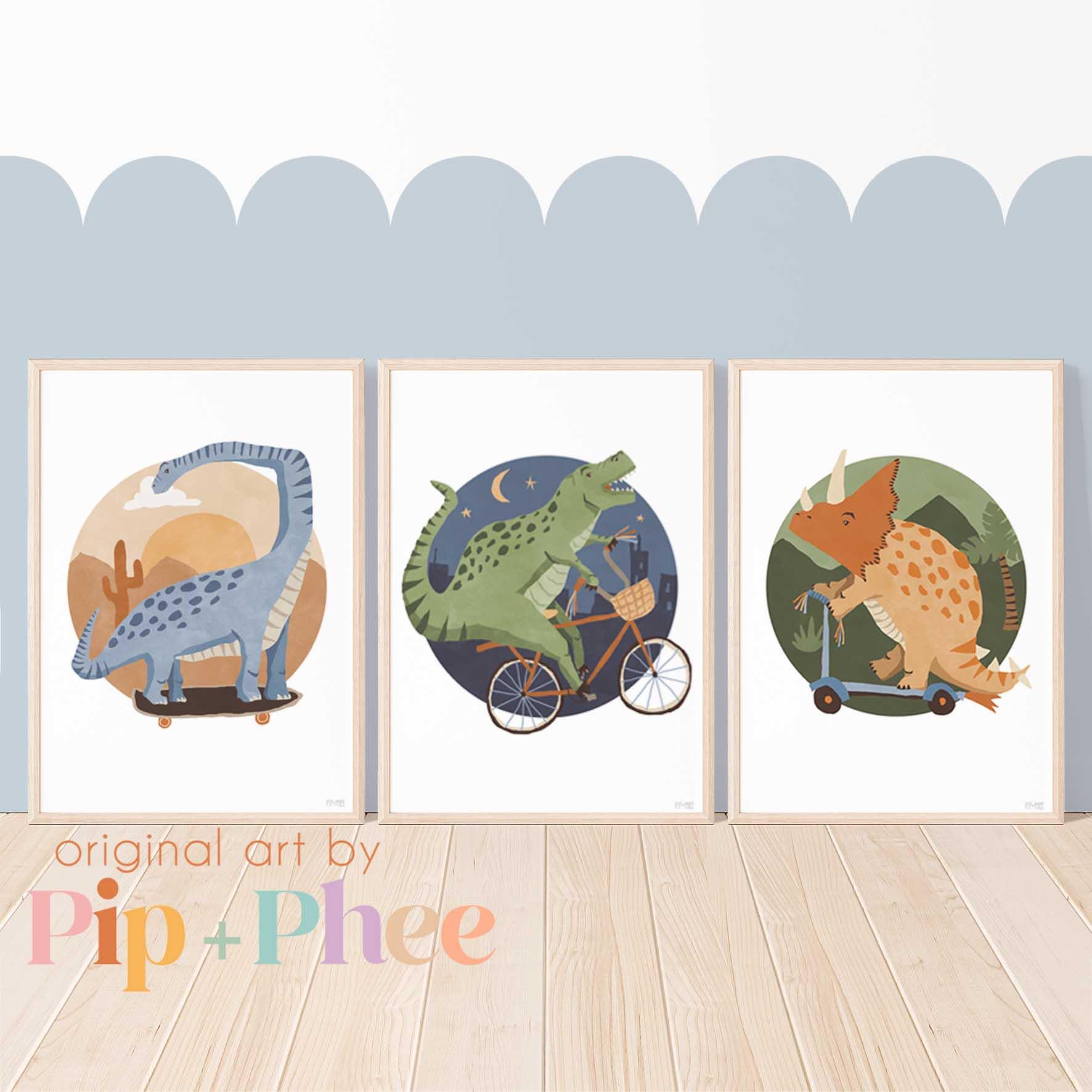 Pip+phee Dinosaur Riders Set of 3 Art Prints - Nursery - Boys Room ...