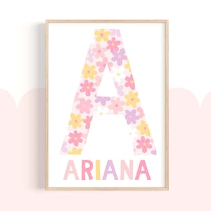 Pip+Phee Impressão de parede com nome e letra de margarida personalizada - Pastel - Arte de berçário para meninas