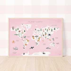 Pip+Phee Weltkarte - Planet Erde mit Tieren - Pink