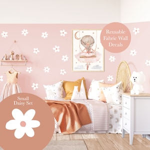 Pip+Phee Daisy Fabric Wall Decals - Reusable - Small Size - White Daisy Set