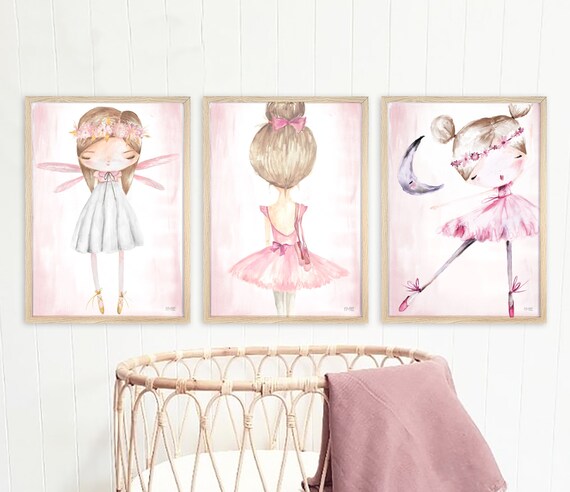 Pip+Phee Ballerina Fairy Set - Custom Background & Hair Colours - Ballet Girls Art Prints