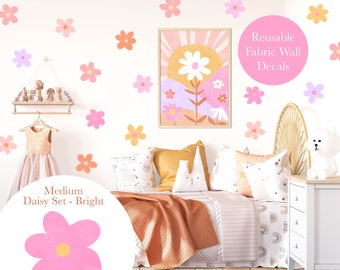 Pip+Phee Daisy Fabric Wall Decals - Reusable - Medium Size - Bright Colours