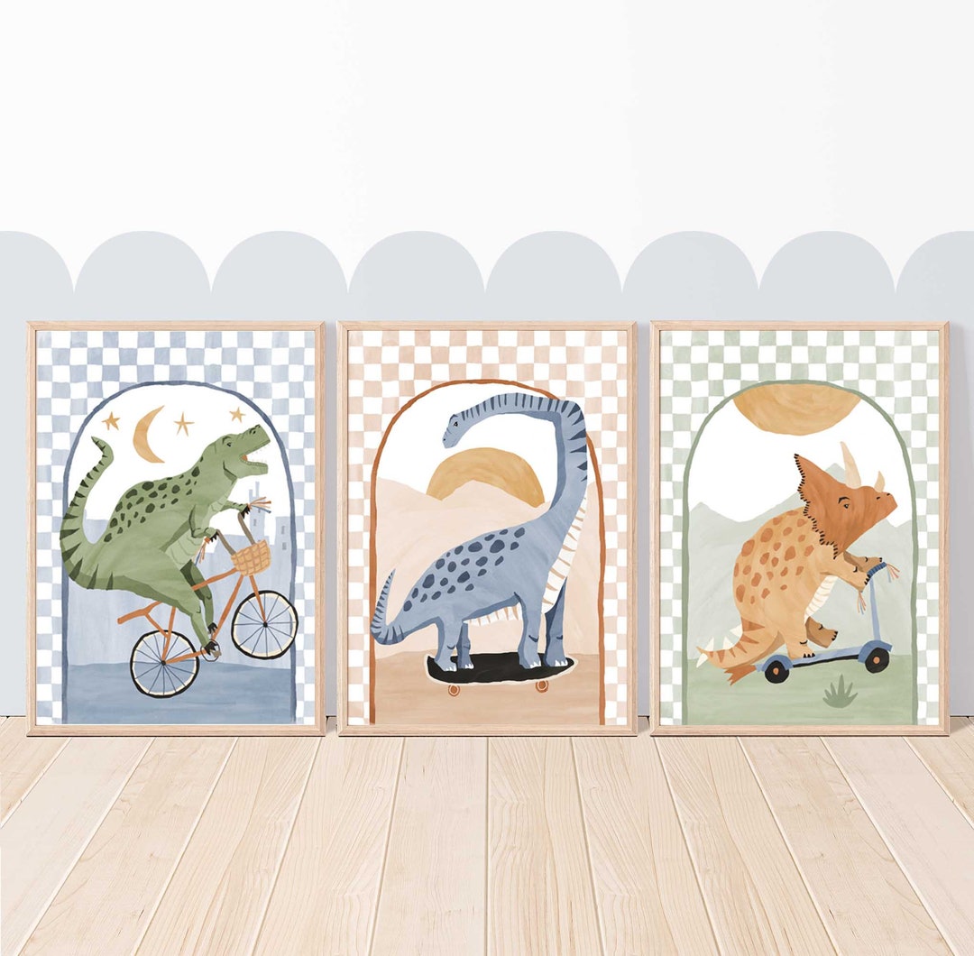 Pip+phee Dinosaur Riders Arch Set of 3 Art Prints - Nursery - Boys Room ...