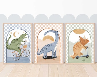 Pip+Phee Dinosaur Riders Arch Set of 3 Art Prints - Nursery - Boys Room Decor
