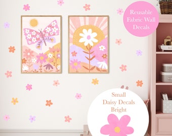 Pip+Phee Daisy Fabric Wall Decals - Reusable - Small Size - Bright Colours