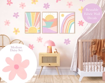 Pip+Phee Daisy Fabric Wall Decals - Reusable - Medium Size - Pastel Colours