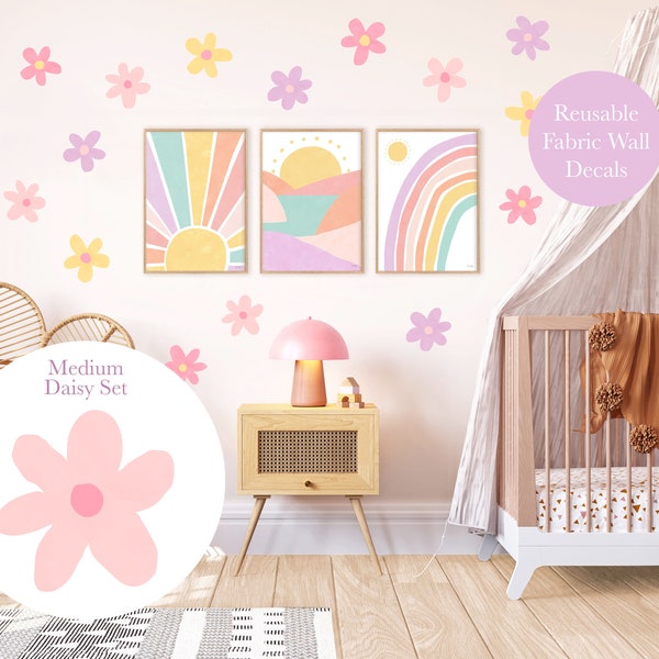 Pip+Phee Daisy Fabric Wall Decals - Reusable - Medium Size - Pastel Colours