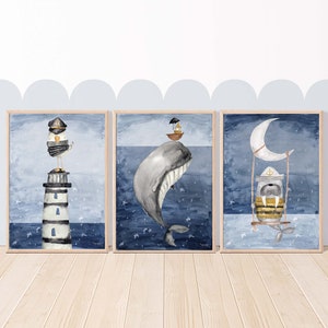 Pip+Phee Nautical Marine Captain Whale & Walrus Set -Choose 1, 2 or 3 prints