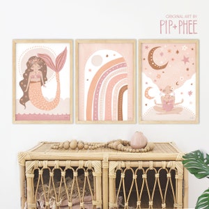 Pip+Phee Mermaid Goddess Moon Art Print Set - Girls Nursery