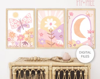 DIGITAL FILES - Pip+Phee Butterfly Daisy Fields - Pastels- Set of Prints