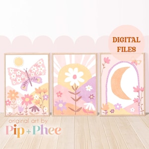 DIGITAL FILES - Pip+Phee Butterfly Daisy Fields - Pastels- Set of Prints