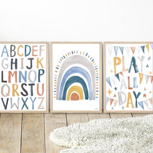 Pip+Phee Rainbow Alphabet - Dusty Blues Playroom Set of Prints