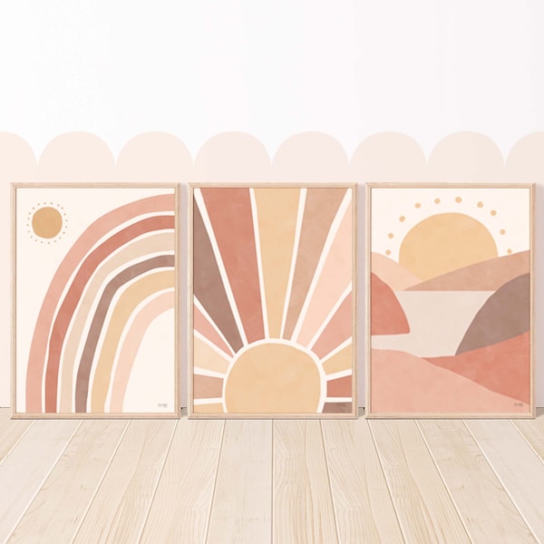 Pip+Phee Sunny Days Dusty Neutral Rainbow Set of Prints - Choose 1, 2 or 3