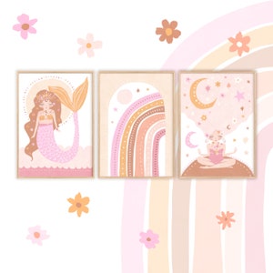 Pip+Phee Mermaid Goddess Moon Art Print Set - Pastel - Girls Nursery