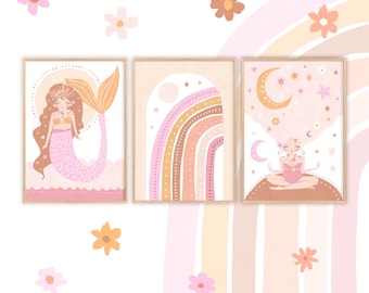 Pip+Phee Mermaid Goddess Moon Art Print Set - Pastel - Girls Nursery