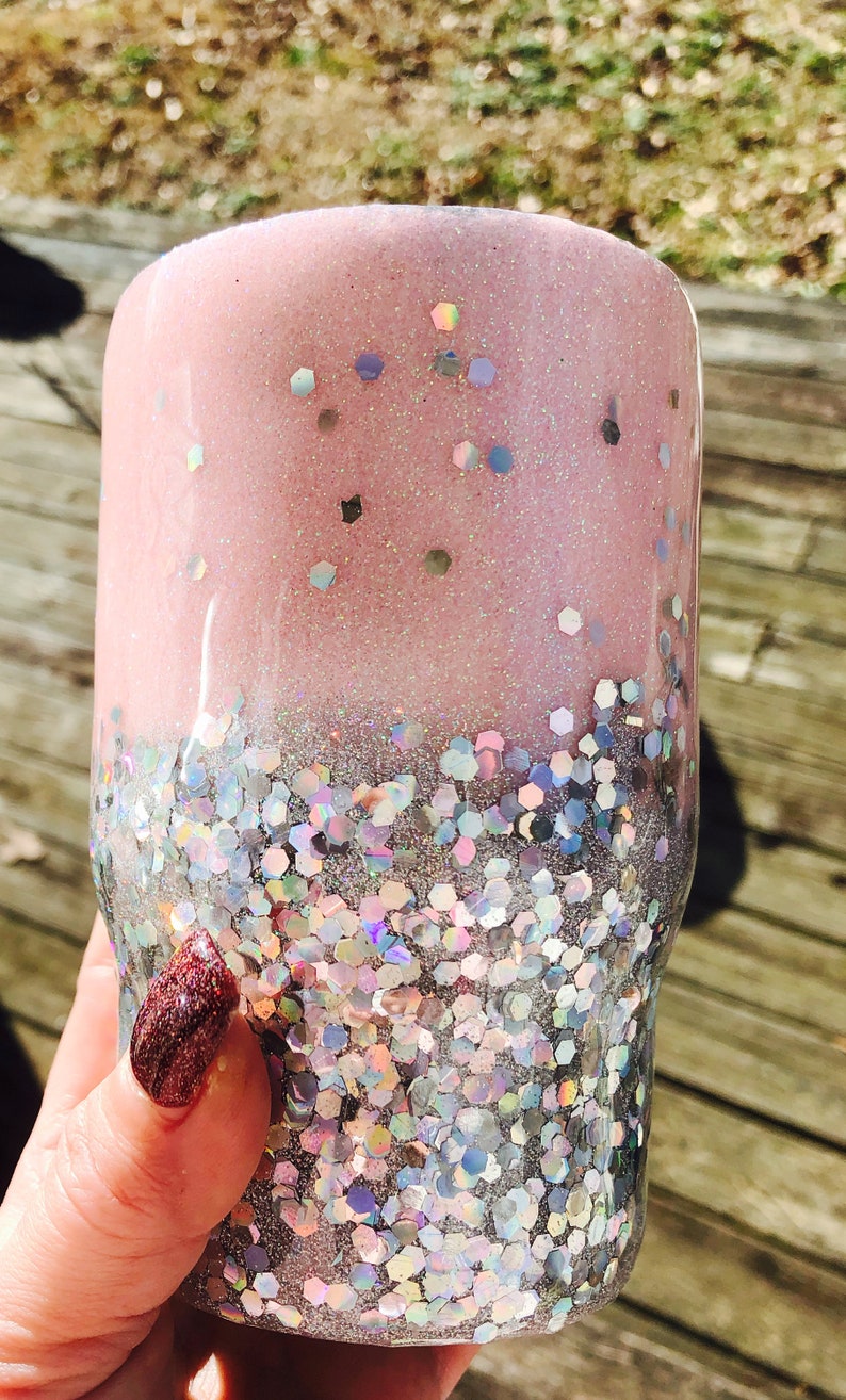 Glitter Tumbler Glitter Cup Pink & Silver Ombre Name Initial Etsy
