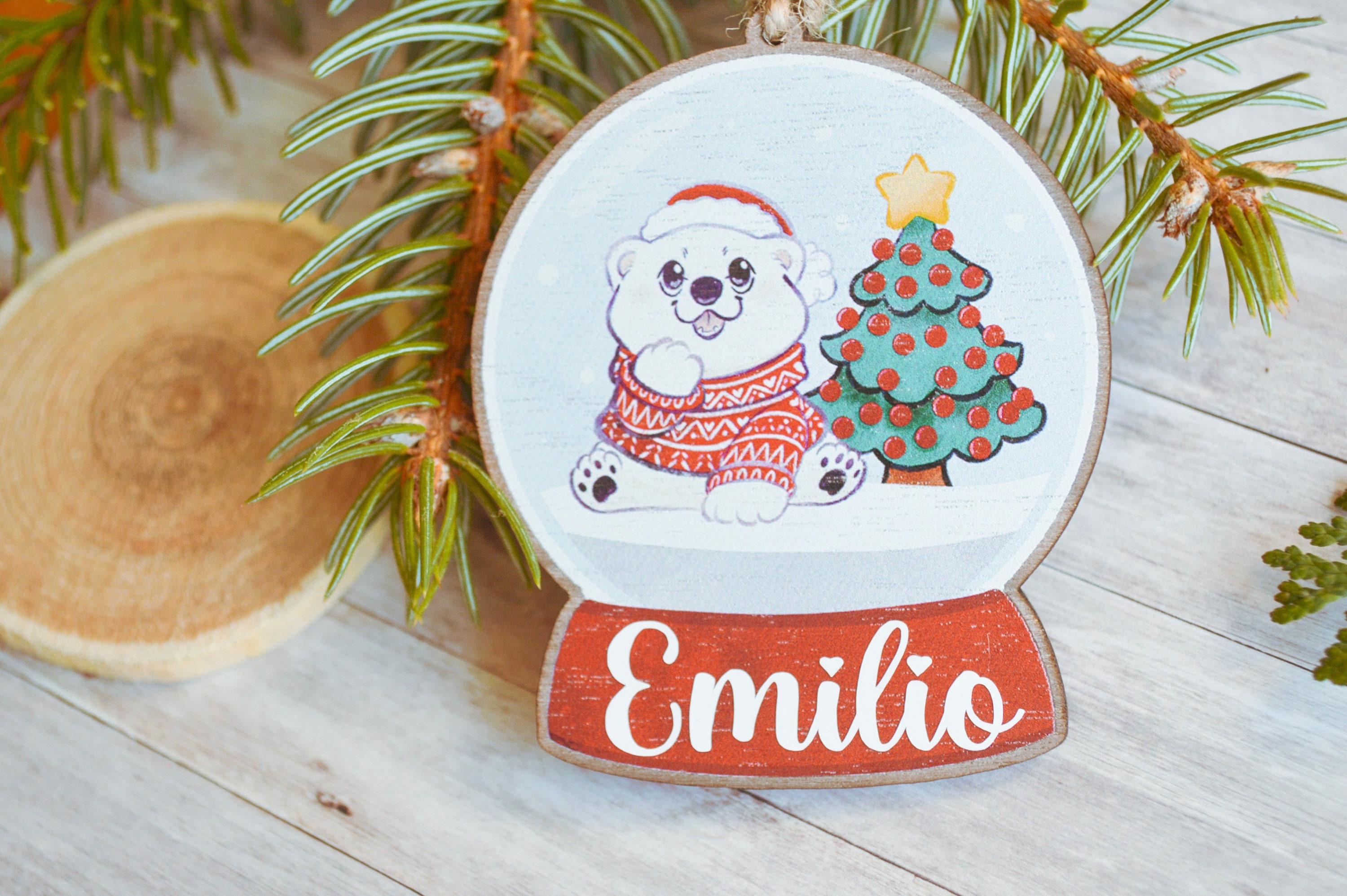 Ornement de Sapin Ours Polaire Personnalisable