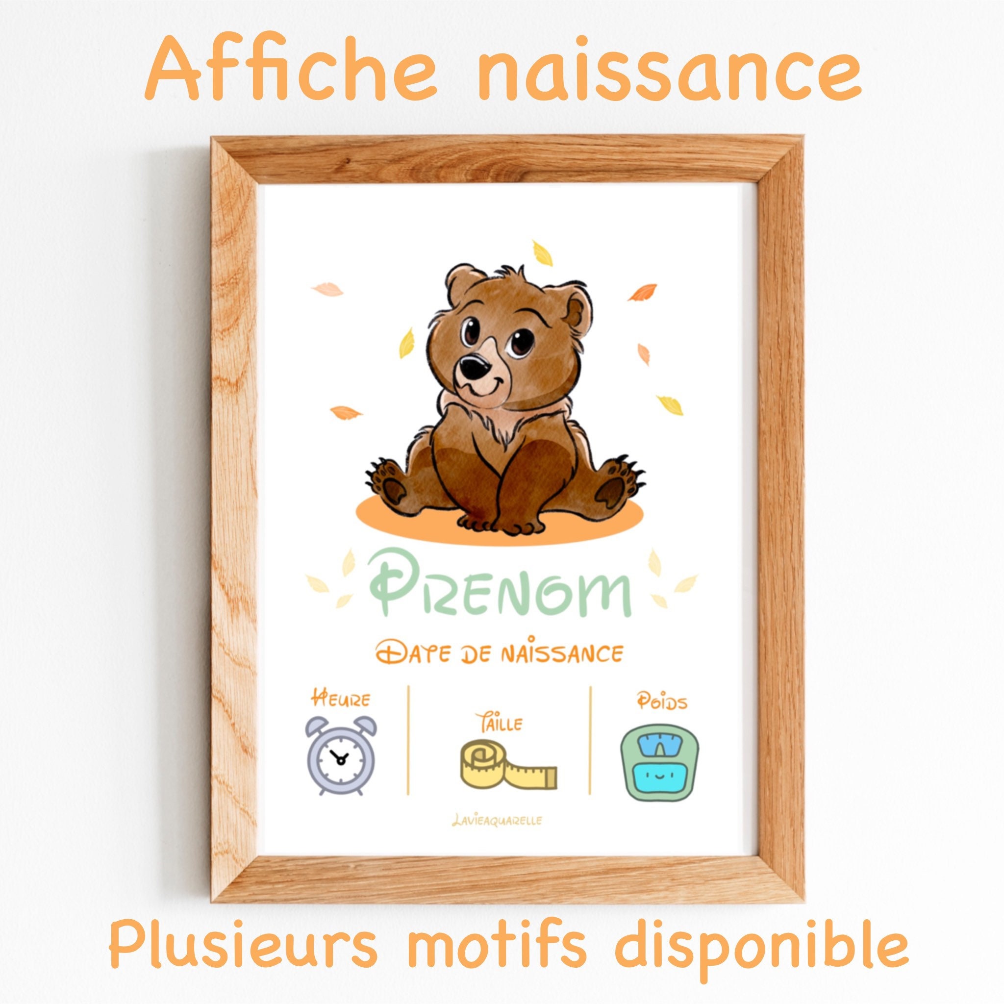 Affiche Naissance A4,Animaux Au Choix Affiche Thème Automne, Chambre Enfant, Poster Chambre