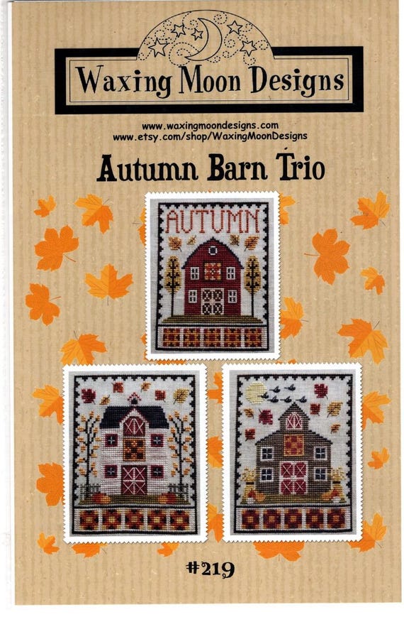Autumn Barn Trio Counted Cross Stitch Pattern Leaflet by Waxing Moon Designs