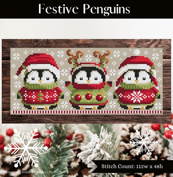 Festive Penguins ~ Shannon Christine Designs Counted Cross Stitch Pattern ~