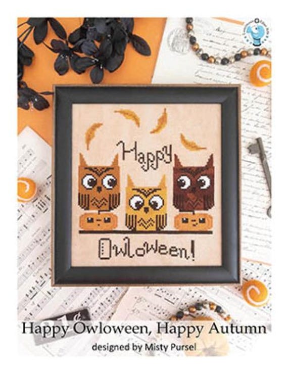 Happy Owloween, Happy Autumn Counted Cross Stitch Pattern by Luminous Fiber Arts - Printed pattern