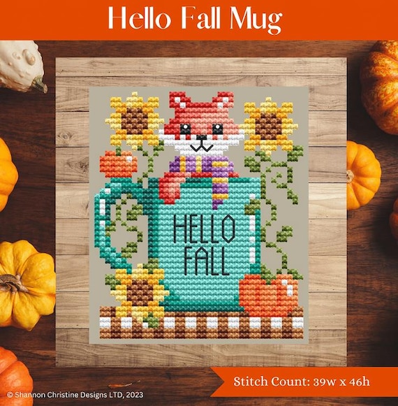 Shannon Christine Designs Counted Cross Stitch Pattern Booklet ~ Hello Fall Mug