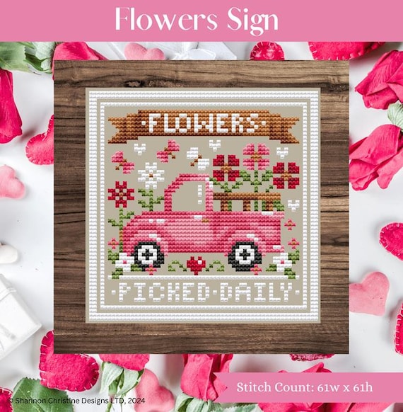Flowers Sign Counted Cross Stitch Pattern by Shannon Christine Designs