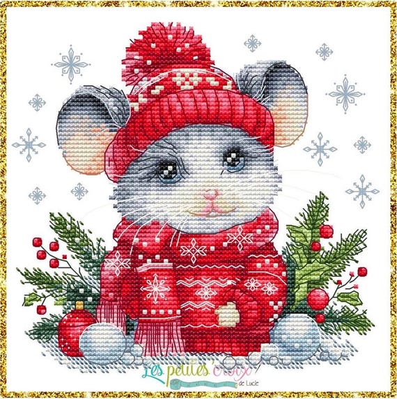 Christmas Mouse 2024 counted cross stitch leaflet by Les petites Croix de Lucie
