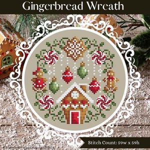 Shannon Christine Designs Counted Cross Stitch Pattern ~ Gingerbread Wreath
