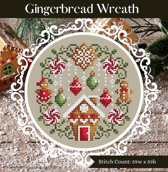 Shannon Christine Designs Counted Cross Stitch Pattern ~ Gingerbread Wreath