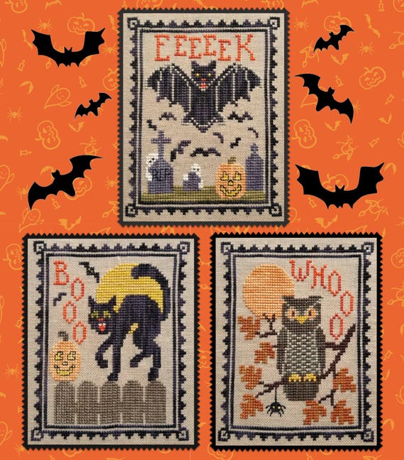 Halloween Critter Trio Counted Cross Stitch Pattern by Waxing Moon Designs #198 printed pattern
