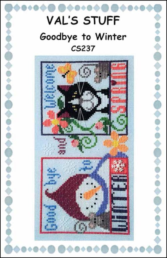 Goodbye to Winter Counted Cross Stitch Pattern with embellishment buttons By Val's Stuff CS237