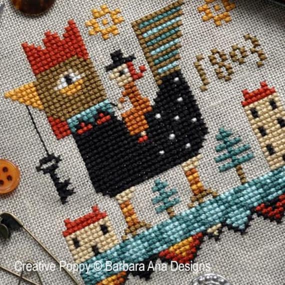 Rooster Ride Counted Cross Stitch Pattern by Barbara Ana Designs