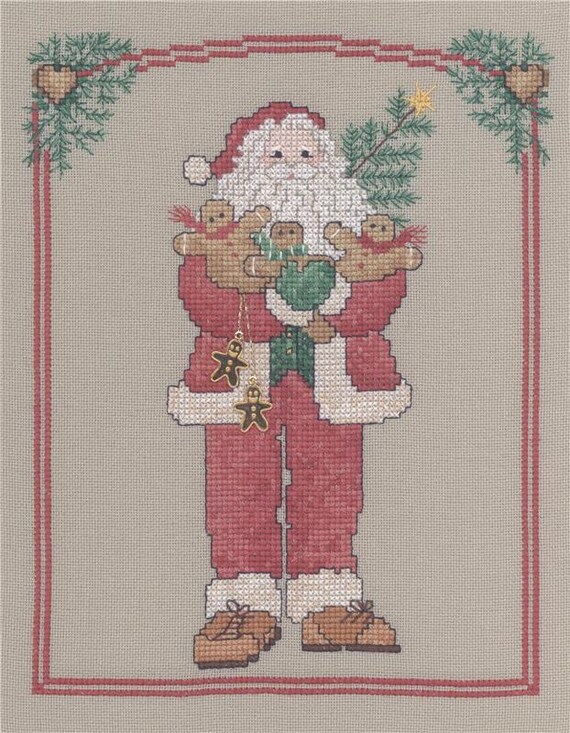 Gingerbread Santa by Sue Hillis Designs Counted Cross Stitch Pattern with Charms L203 - Printed Pattern