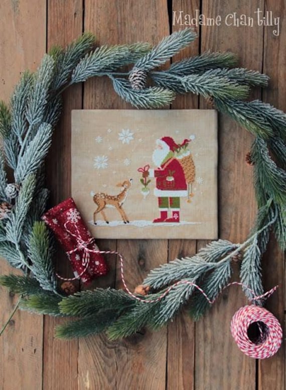 Santa and the Fawn ~ Counted Cross Stitch Pattern designed by Madame Chantilly