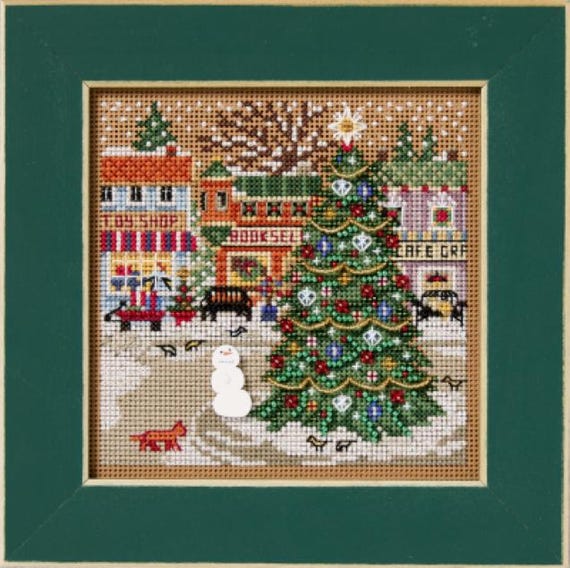Holiday Square Christmas Village Mill Hill 2025 Winter Series Buttons and Bead Cross Stitch Kit MH142535