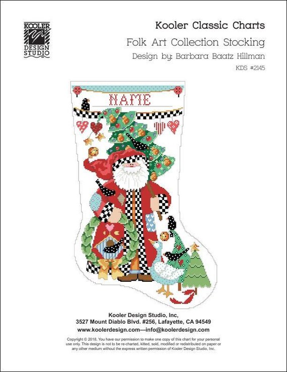 Folk Art Collection Stocking Counted Cross Stitch Pattern by Kooler Design Studio Inc - designed by Barbara Baatz Hillman - Printed Pattern