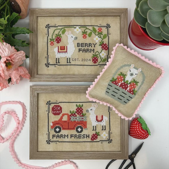 Llama Berry Farm Counted Cross Stitch Pattern by Tiny Modernist