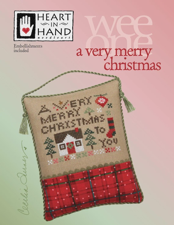 A Very Merry Christmas Counted Cross Stitch Pattern w/embellishment charm by Heart in Hand
