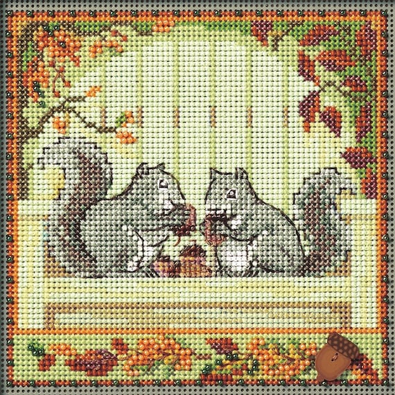 Mill Hill 2024 Autumn Series Buttons & Beads Cross Stitch Kit ~ Nutty Squirrels