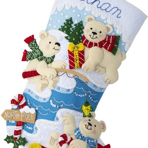 Bucilla Felt Stocking Applique Kit 18" ~ Polar Bear Buddies ~ 89465E