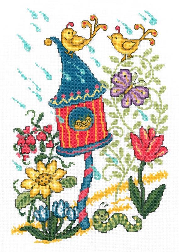 Spring Birdhouse Counted Cross Stitch Pattern by Ursula Michael