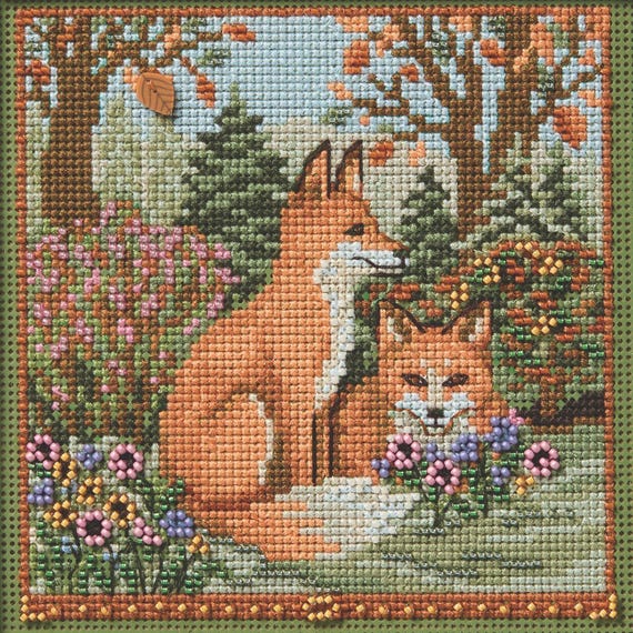 Fall Foxes 2025 Mill Hill Autumn Series Buttons & Beads Counted Cross Stitch Kit