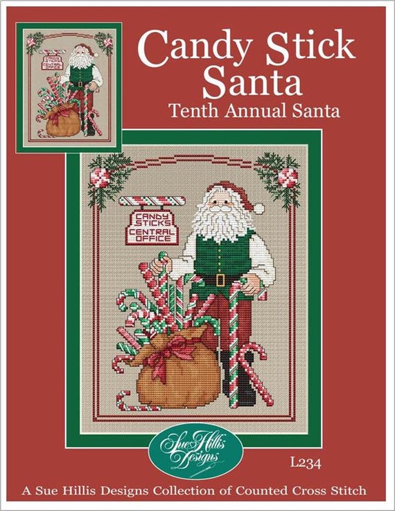 Candy Stick Santa by Sue Hillis Designs Counted Cross Stitch Pattern L234 - Printed Pattern