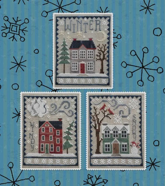 Winter House Trio Counted Cross Stitch Pattern by Waxing Moon Designs #180 Printed pattern